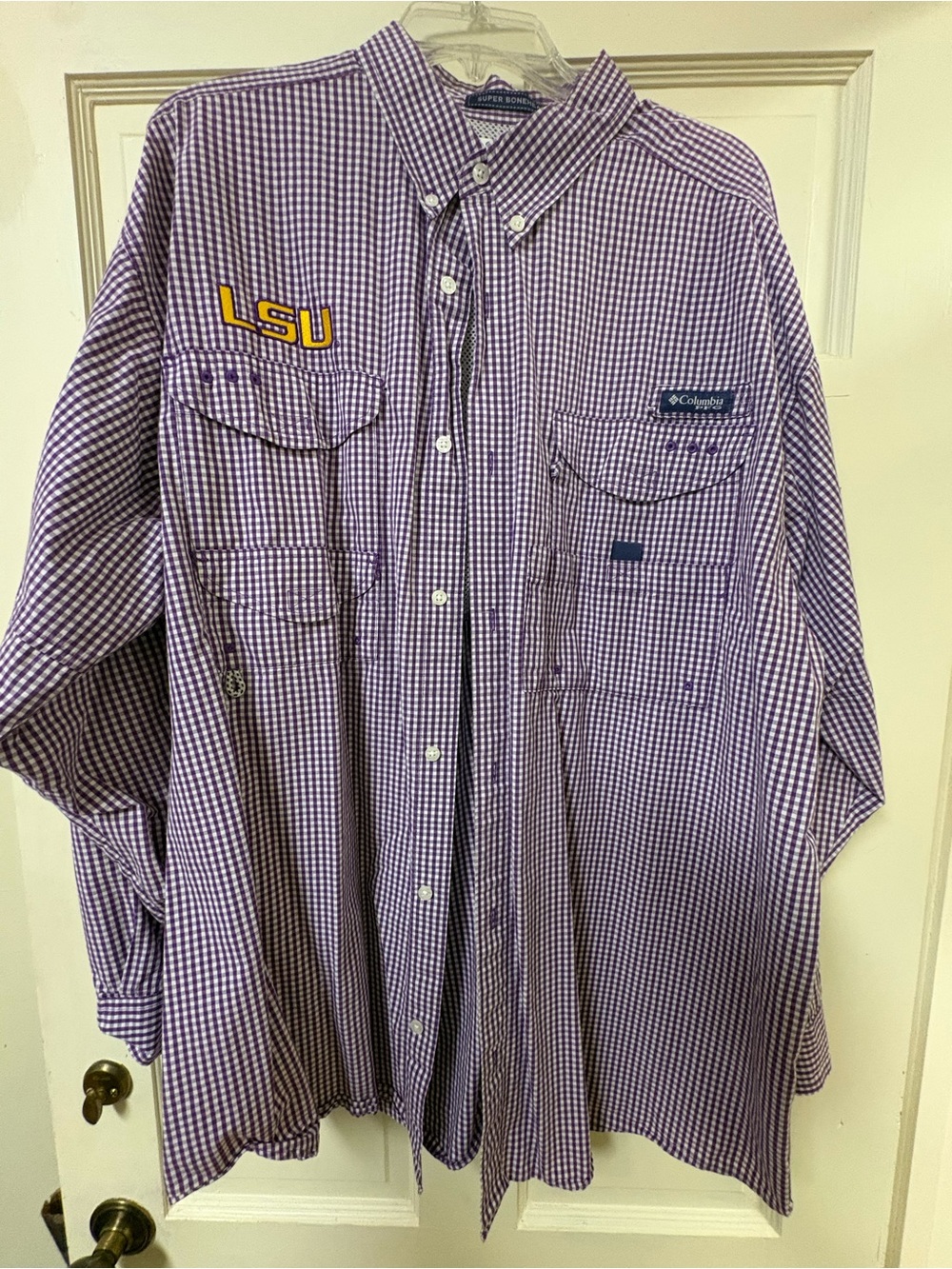 Columbia Men’s Purple Check Button-Down Shirt - LSU Embroidered